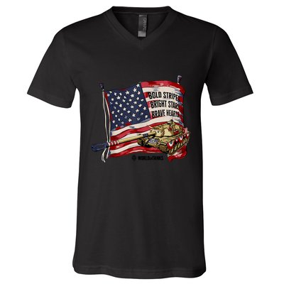 World Of Tanks 4th Of July Bold Bright Brave Collection V-Neck T-Shirt