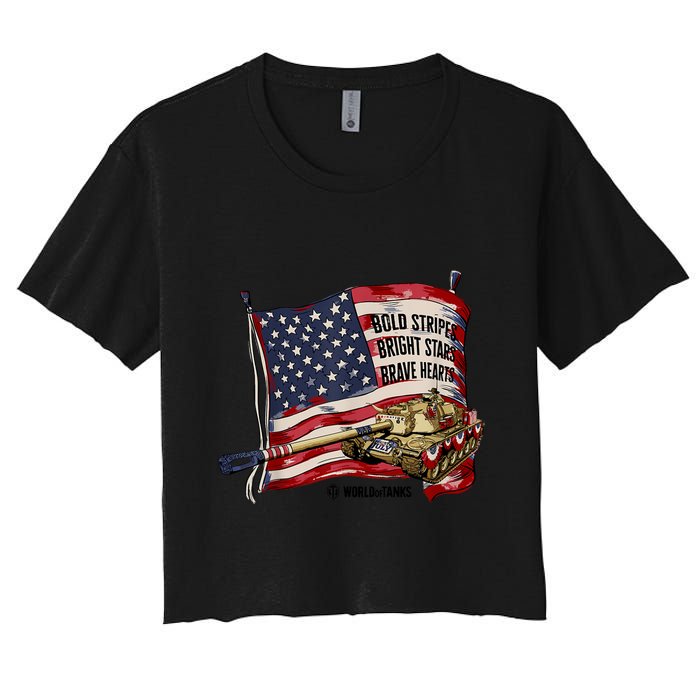 World Of Tanks 4th Of July Bold Bright Brave Collection Women's Crop Top Tee