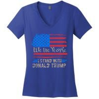 Worn Out Us Flag Vintage I Stand With Convicted Felon Trump Cute Gift Women's V-Neck T-Shirt