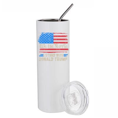 Worn Out Us Flag Vintage I Stand With Convicted Felon Trump Cute Gift Stainless Steel Tumbler