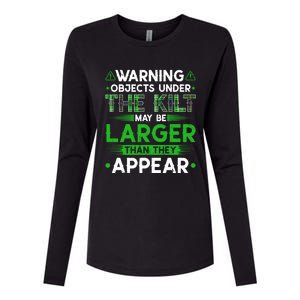 Warning Objects Under Kilt May Be Larger Scottish Irish Gift Womens Cotton Relaxed Long Sleeve T-Shirt