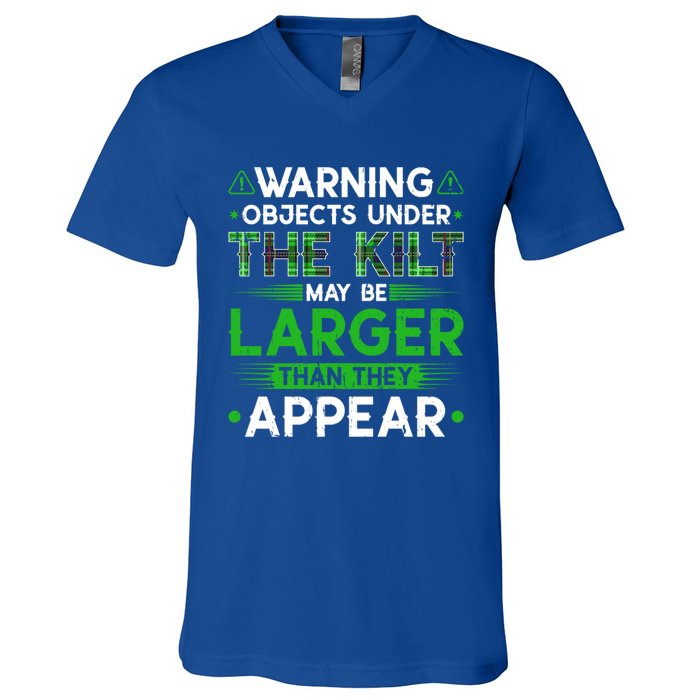 Warning Objects Under Kilt May Be Larger Scottish Irish Gift V-Neck T-Shirt