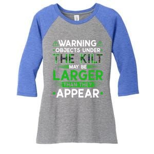 Warning Objects Under Kilt May Be Larger Scottish Irish Gift Women's Tri-Blend 3/4-Sleeve Raglan Shirt