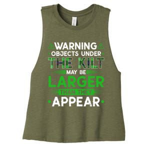 Warning Objects Under Kilt May Be Larger Scottish Irish Gift Women's Racerback Cropped Tank