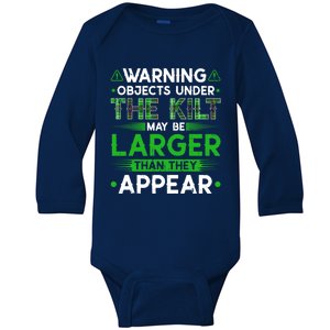 Warning Objects Under Kilt May Be Larger Scottish Irish Gift Baby Long Sleeve Bodysuit