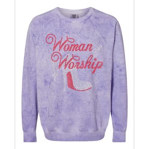 Woman Of Worship Bling Rhinestone Christian Inspirational Colorblast Crewneck Sweatshirt