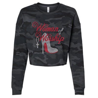 Woman Of Worship Bling Rhinestone Christian Inspirational Cropped Pullover Crew