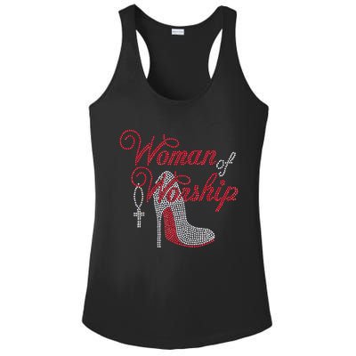 Woman Of Worship Bling Rhinestone Christian Inspirational Ladies PosiCharge Competitor Racerback Tank