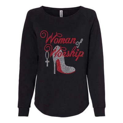 Woman Of Worship Bling Rhinestone Christian Inspirational Womens California Wash Sweatshirt