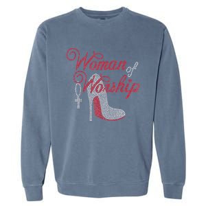 Woman Of Worship Bling Rhinestone Christian Inspirational Garment-Dyed Sweatshirt