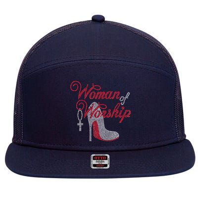 Woman Of Worship Bling Rhinestone Christian Inspirational 7 Panel Mesh Trucker Snapback Hat