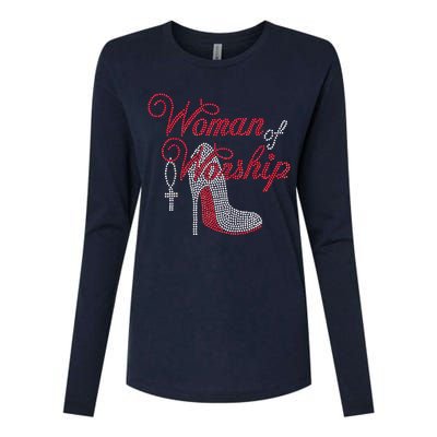 Woman Of Worship Bling Rhinestone Christian Inspirational Womens Cotton Relaxed Long Sleeve T-Shirt