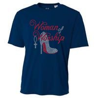 Woman Of Worship Bling Rhinestone Christian Inspirational Cooling Performance Crew T-Shirt