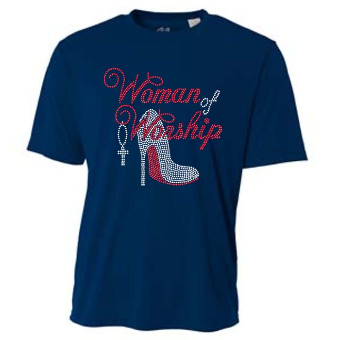 Woman Of Worship Bling Rhinestone Christian Inspirational Cooling Performance Crew T-Shirt