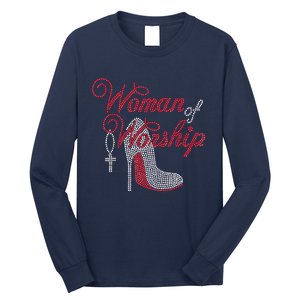 Woman Of Worship Bling Rhinestone Christian Inspirational Long Sleeve Shirt