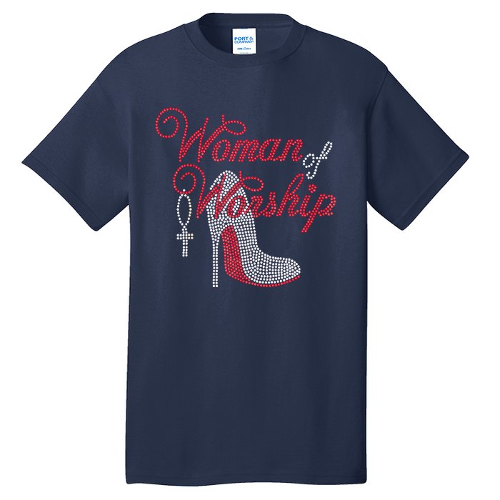 Woman Of Worship Bling Rhinestone Christian Inspirational Tall T-Shirt