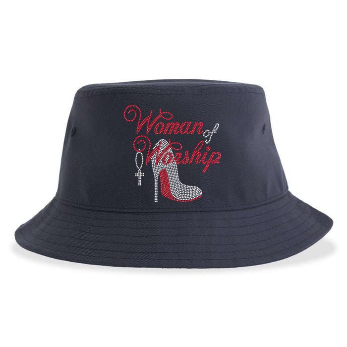 Woman Of Worship Bling Rhinestone Christian Inspirational Sustainable Bucket Hat