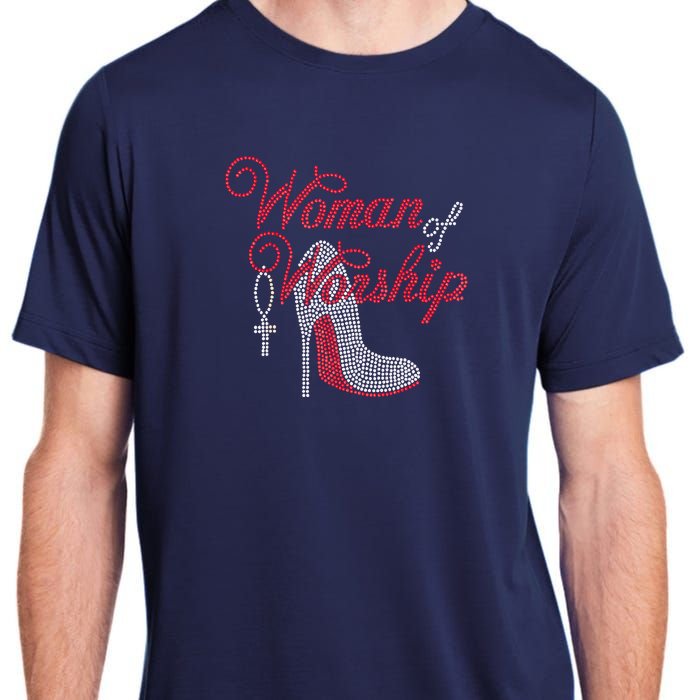 Woman Of Worship Bling Rhinestone Christian Inspirational Adult ChromaSoft Performance T-Shirt