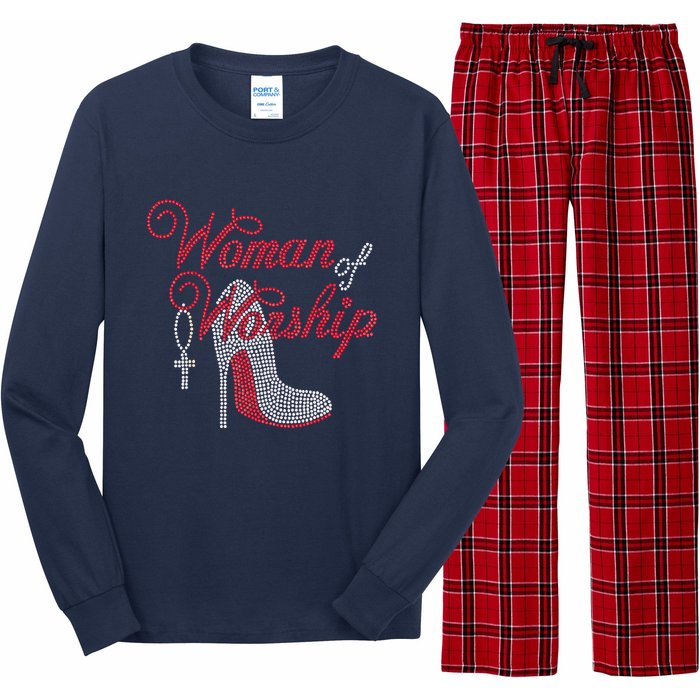 Woman Of Worship Bling Rhinestone Christian Inspirational Long Sleeve Pajama Set