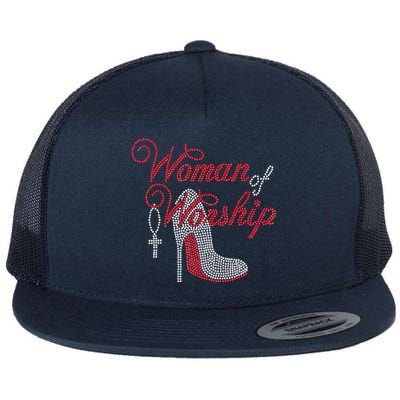 Woman Of Worship Bling Rhinestone Christian Inspirational Flat Bill Trucker Hat