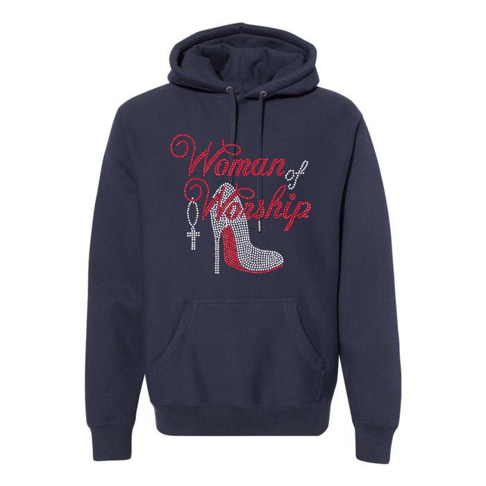 Woman Of Worship Bling Rhinestone Christian Inspirational Premium Hoodie