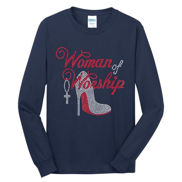 Woman Of Worship Bling Rhinestone Christian Inspirational Tall Long Sleeve T-Shirt