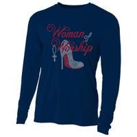 Woman Of Worship Bling Rhinestone Christian Inspirational Cooling Performance Long Sleeve Crew