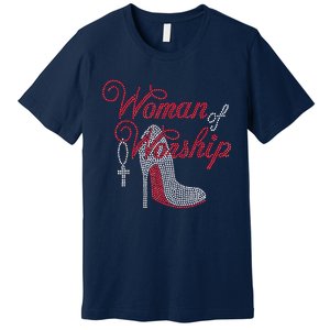 Woman Of Worship Bling Rhinestone Christian Inspirational Premium T-Shirt