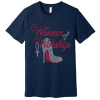 Woman Of Worship Bling Rhinestone Christian Inspirational Premium T-Shirt