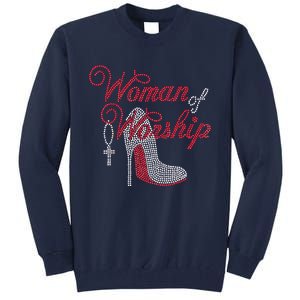 Woman Of Worship Bling Rhinestone Christian Inspirational Tall Sweatshirt