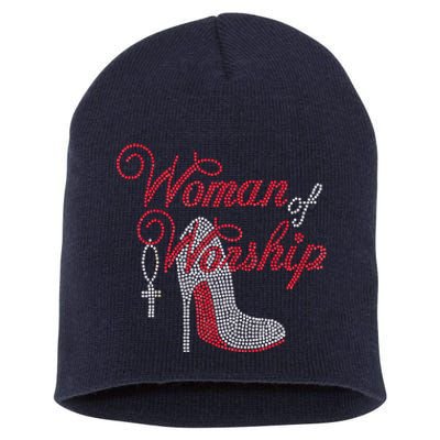 Woman Of Worship Bling Rhinestone Christian Inspirational Short Acrylic Beanie