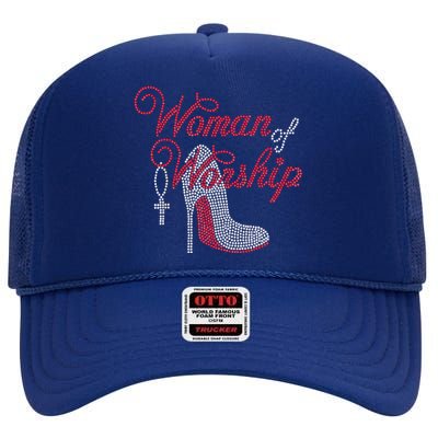 Woman Of Worship Bling Rhinestone Christian Inspirational High Crown Mesh Back Trucker Hat