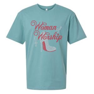 Woman Of Worship Bling Rhinestone Christian Inspirational Sueded Cloud Jersey T-Shirt