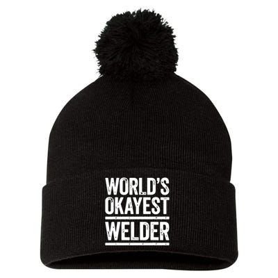 World's Okayest Welder Best Worker Ever Pom Pom 12in Knit Beanie