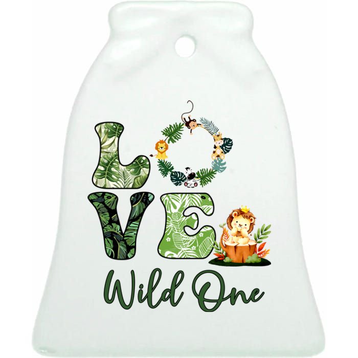 Wild One Wreath 1st Birthday Safari Animal Themed Ceramic Bell Ornament