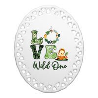 Wild One Wreath 1st Birthday Safari Animal Themed Ceramic Oval Ornament