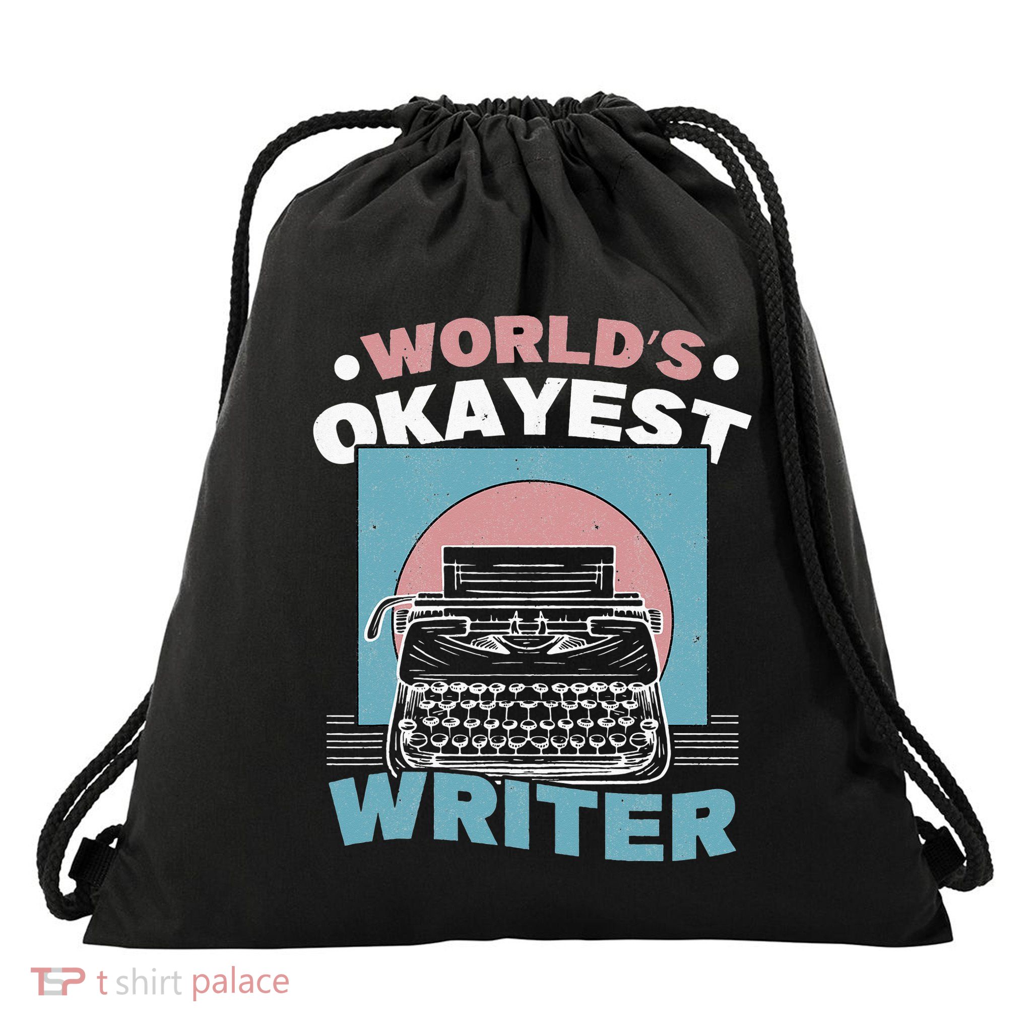 World's Okayest Writer Typewriter Author Drawstring Bag