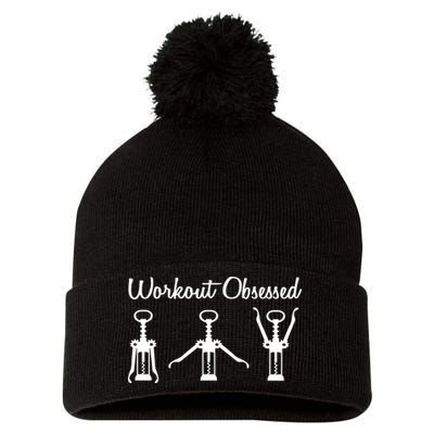 Workout Obsessed Wine Lover Pom Pom 12in Knit Beanie