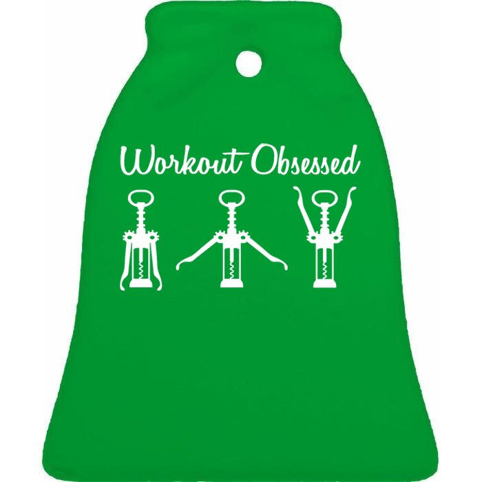 Workout Obsessed Wine Lover Ceramic Bell Ornament