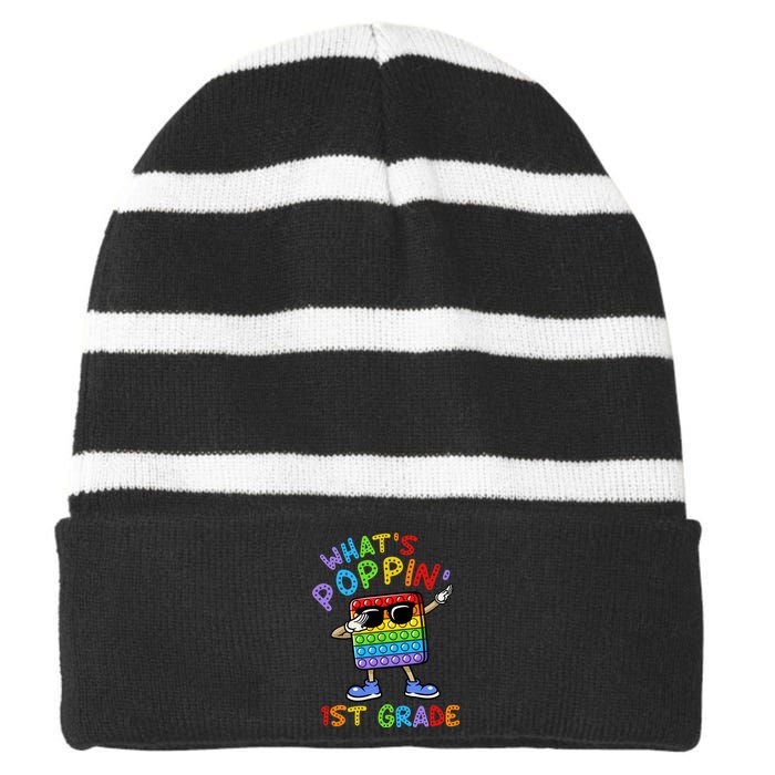 Whats Poppin 1st Grade Back To School Striped Beanie with Solid Band