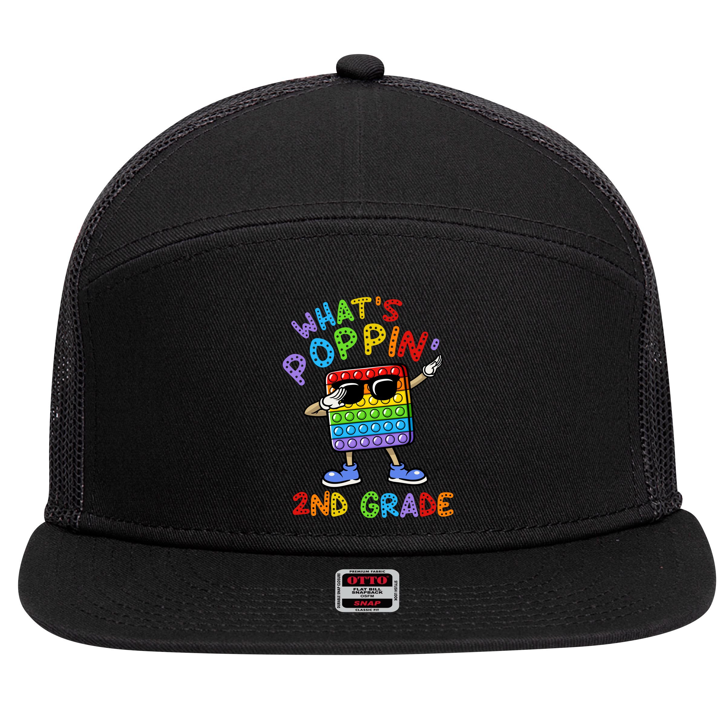 Whats Poppin 2nd Grade Back To School 7 Panel Mesh Trucker Snapback Hat