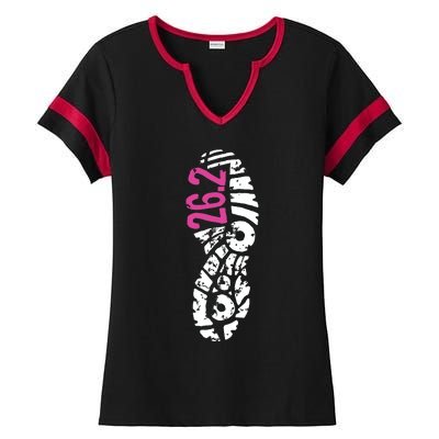 Women Pink 262 Marathon Runner Footprint Ladies Halftime Notch Neck Tee