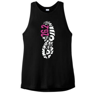 Women Pink 262 Marathon Runner Footprint Ladies PosiCharge Tri-Blend Wicking Tank