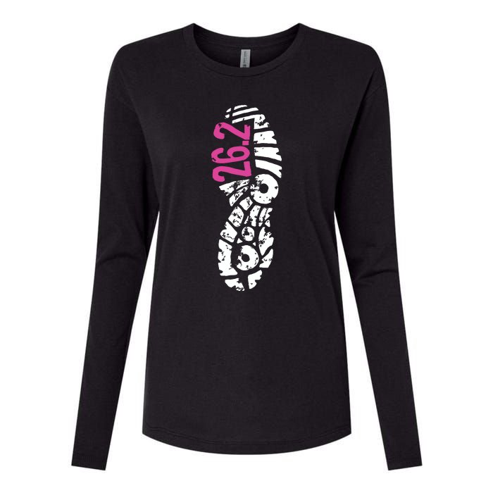 Women Pink 262 Marathon Runner Footprint Womens Cotton Relaxed Long Sleeve T-Shirt