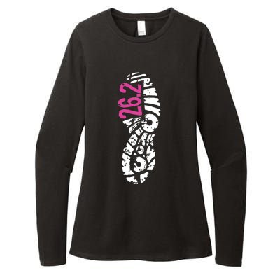 Women Pink 262 Marathon Runner Footprint Womens CVC Long Sleeve Shirt