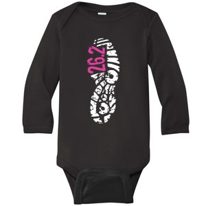 Women Pink 262 Marathon Runner Footprint Baby Long Sleeve Bodysuit