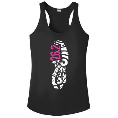 Women Pink 262 Marathon Runner Footprint Ladies PosiCharge Competitor Racerback Tank