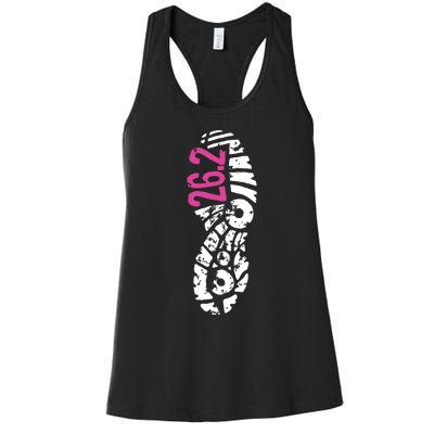 Women Pink 262 Marathon Runner Footprint Women's Racerback Tank