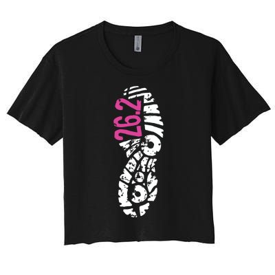 Women Pink 262 Marathon Runner Footprint Women's Crop Top Tee