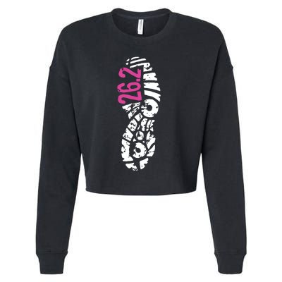 Women Pink 262 Marathon Runner Footprint Cropped Pullover Crew